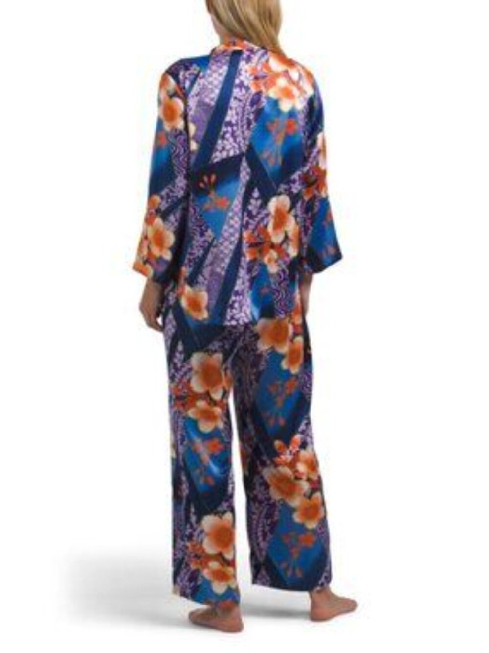 N NATORI 2pc Magnolia Satin Mandarin Pajama Top And Pants Set - Picture 2 of 4